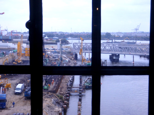 Harbor view (south) of the Hamburg Maritimes Museum from the Café.